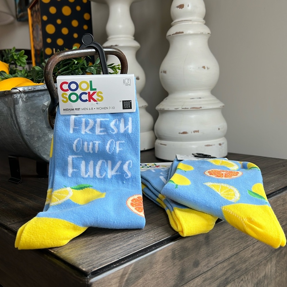 Cool Socks by Odd Sox, crew size W7-10; M6-8; NWT “Fresh out of F@cks”